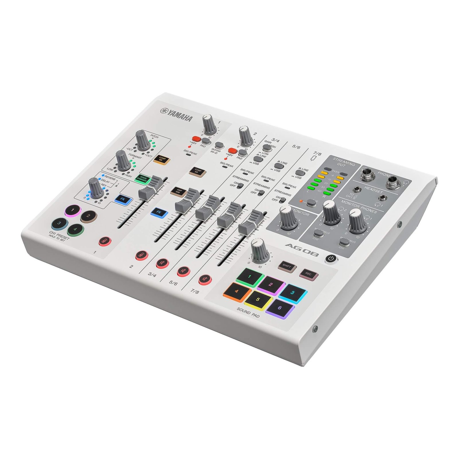 AG08-white-angle01_af0b47b05bc57a5191e55848a70761e3 Yamaha AG08 Live Streaming Mixer - Image 7